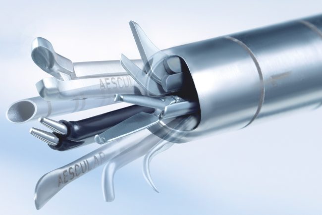Close-up of MINOP® InVent Neuroendoscopy System channel showing unique instruments
