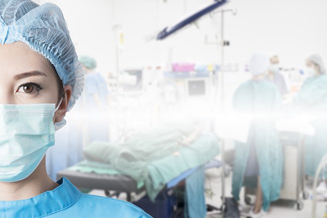 Close up of nurse wearing mask in the operating room